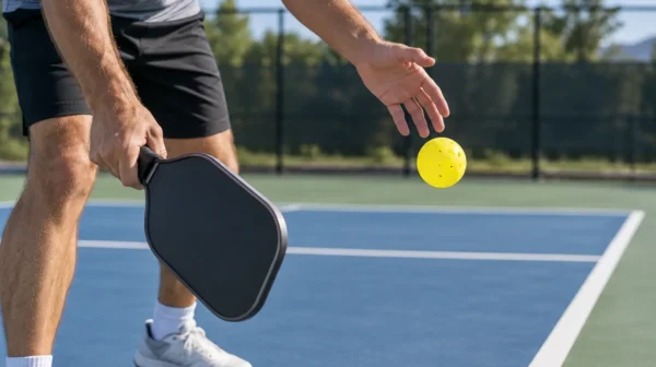 Legal pickleball serve with a plain visible ball release
