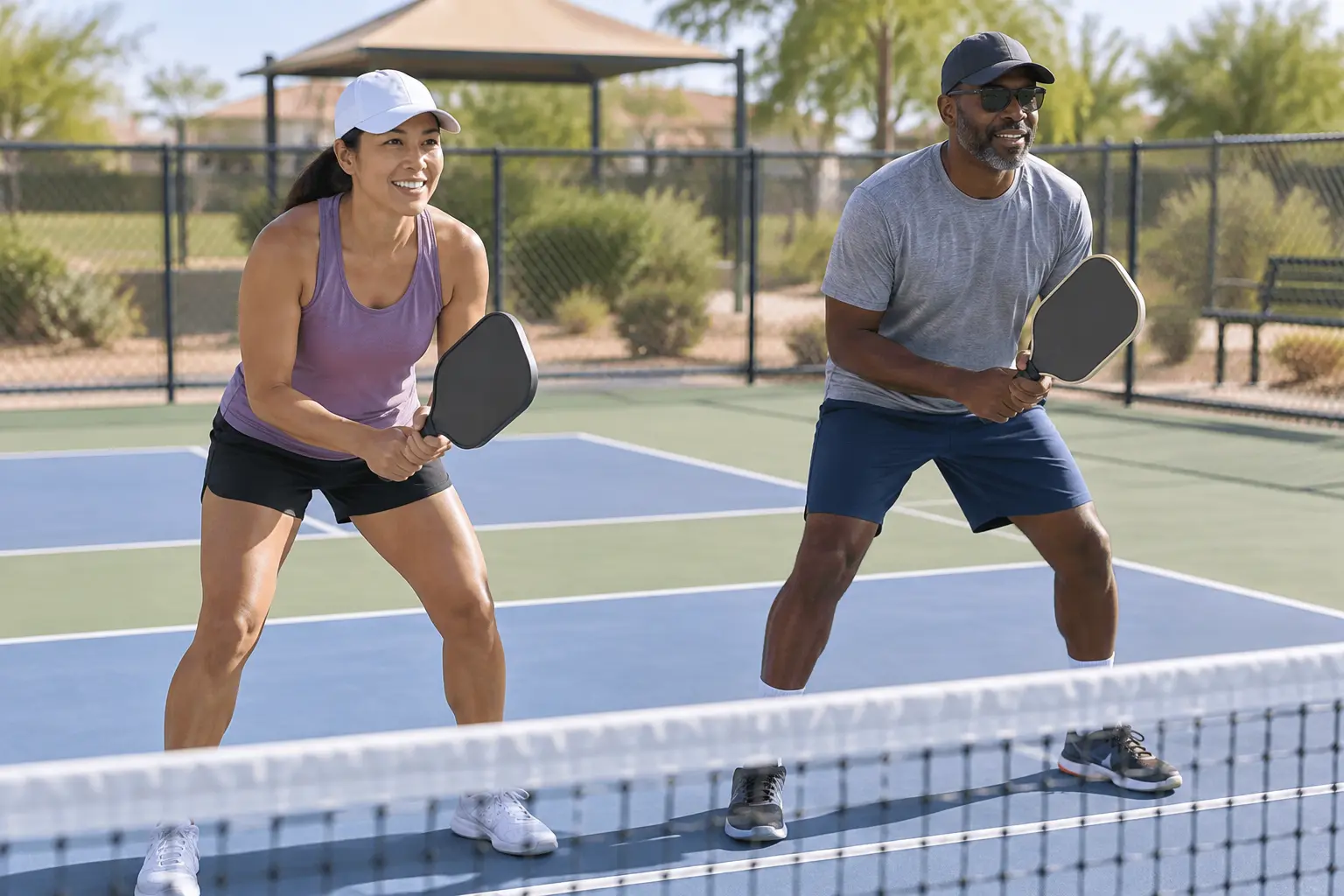 Pickleball players following the golden rule at the kitchen line